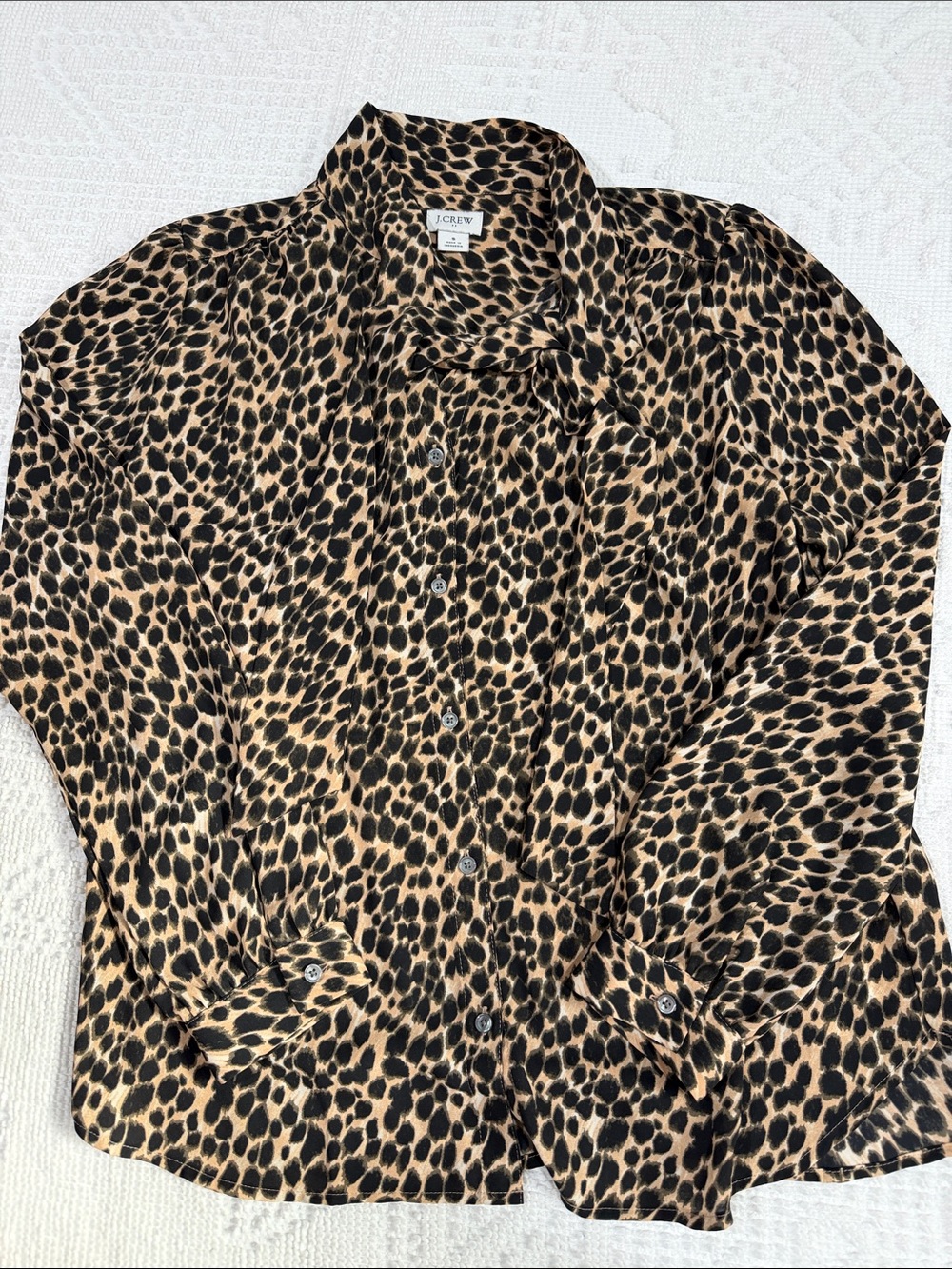 J. Crew Leopard-Print Button Front Blouse with tie  in Tan & Black